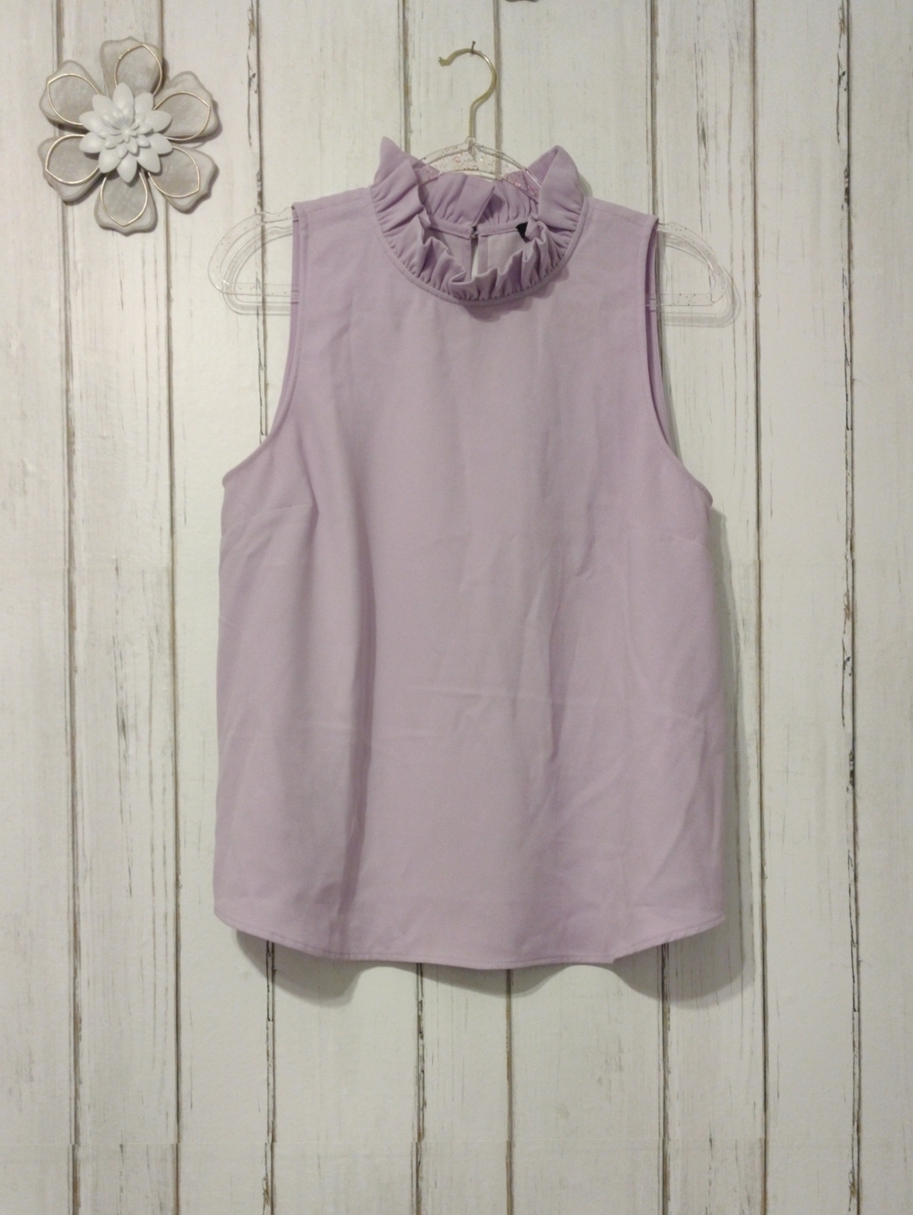 J. Crew Lavender Ruffle Mock Neck Sleeveless Top